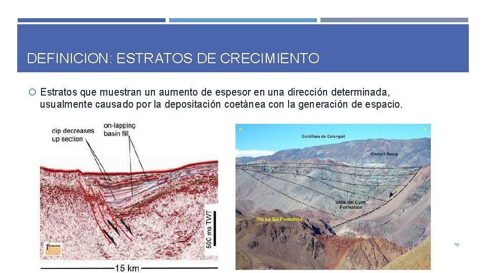 DEFINICION: ESTRATOS DE CRECIMIENTO Estratos que muestran un aumento de espesor en una dirección DEFINICION: ESTRATOS DE CRECIMIENTO Estratos que muestran un aumento de espesor en una dirección