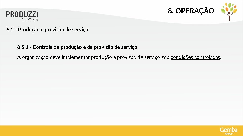 8. OPERAÇÃO 8. 5 - Produção e provisão de serviço 8. 5. 1 -