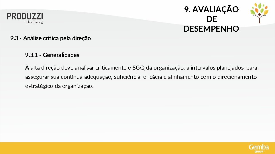 9. AVALIAÇÃO DE DESEMPENHO 9. 3 - Análise crítica pela direção 9. 3. 1