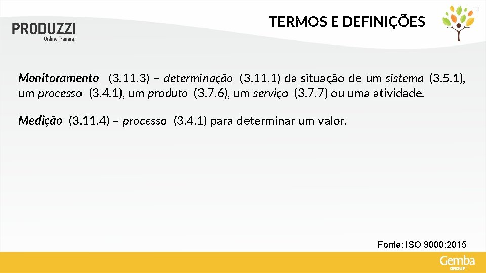 13 TERMOS E DEFINIÇÕES Monitoramento (3. 11. 3) – determinação (3. 11. 1) da