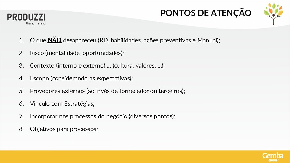 PONTOS DE ATENÇÃO 1. O que NÃO desapareceu (RD, habilidades, ações preventivas e Manual);