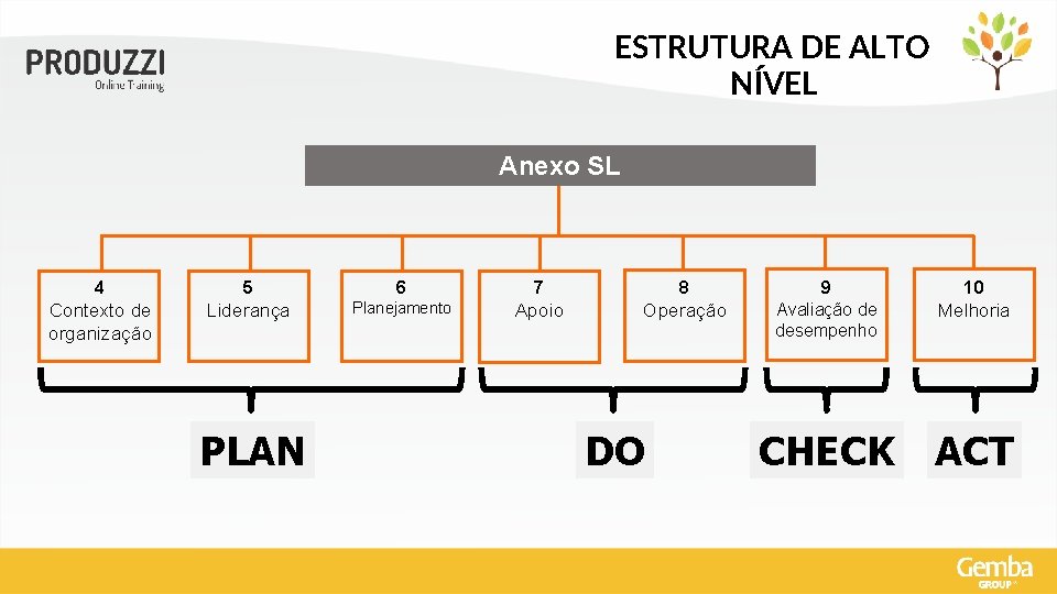 ESTRUTURA DE ALTO NÍVEL Anexo SL 4 Contexto de organização 5 Liderança PLAN 6