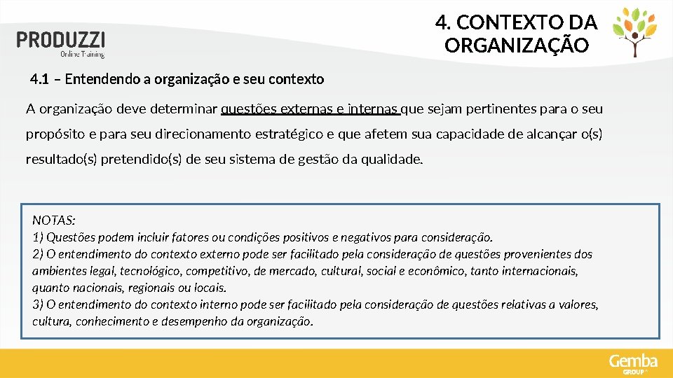 4. CONTEXTO DA ORGANIZAÇÃO 4. 1 – Entendendo a organização e seu contexto A