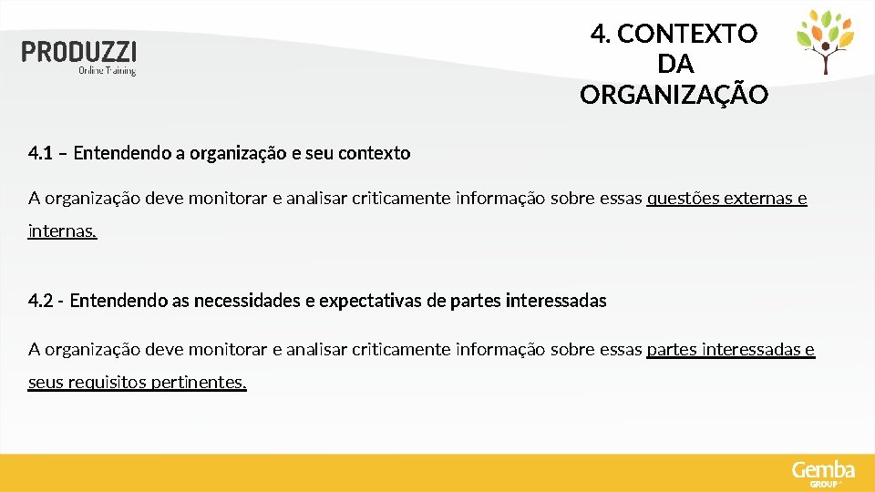 4. CONTEXTO DA ORGANIZAÇÃO 4. 1 – Entendendo a organização e seu contexto A