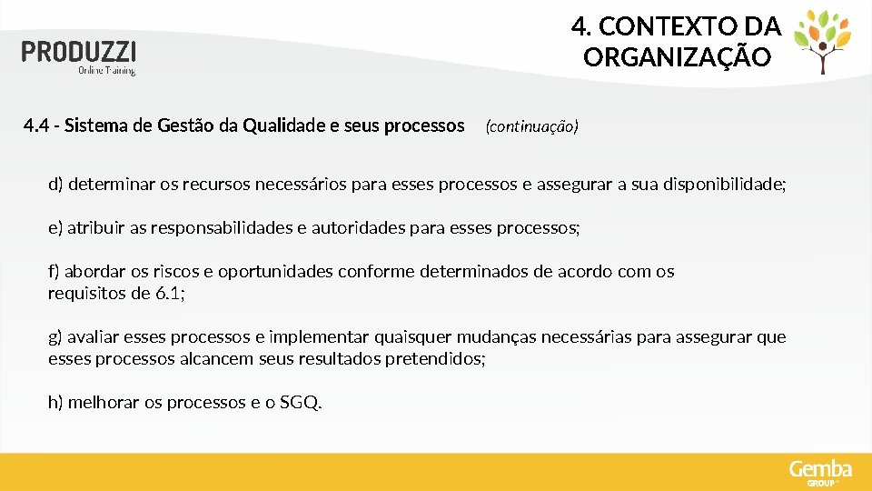 4. CONTEXTO DA ORGANIZAÇÃO 4. 4 - Sistema de Gestão da Qualidade e seus