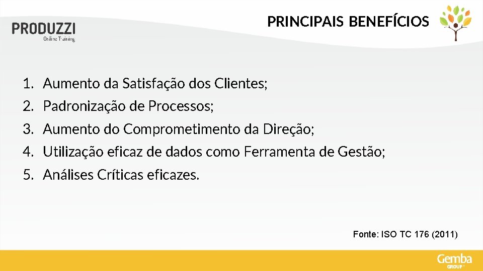 PRINCIPAIS BENEFÍCIOS 1. Aumento da Satisfação dos Clientes; 2. Padronização de Processos; 3. Aumento