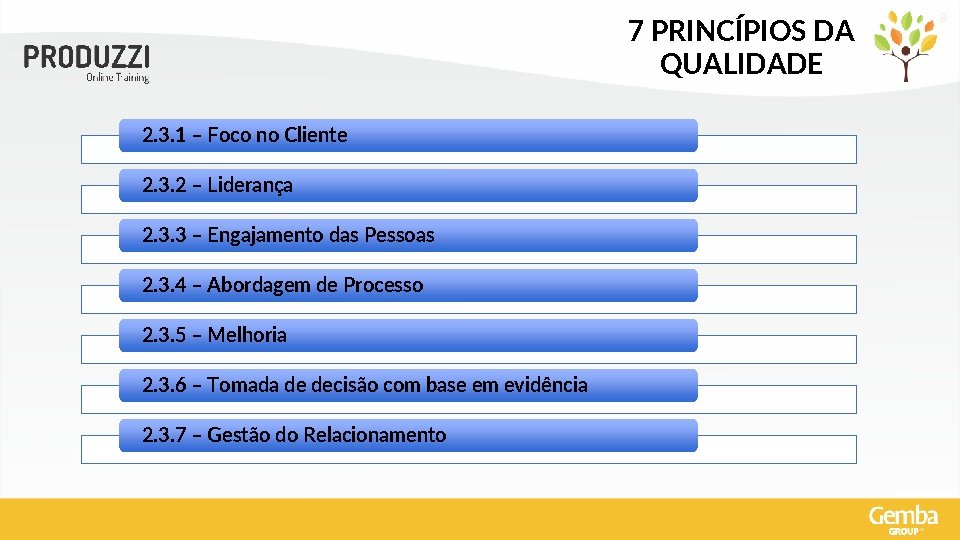 7 PRINCÍPIOS DA QUALIDADE 2. 3. 1 – Foco no Cliente 2. 3. 2