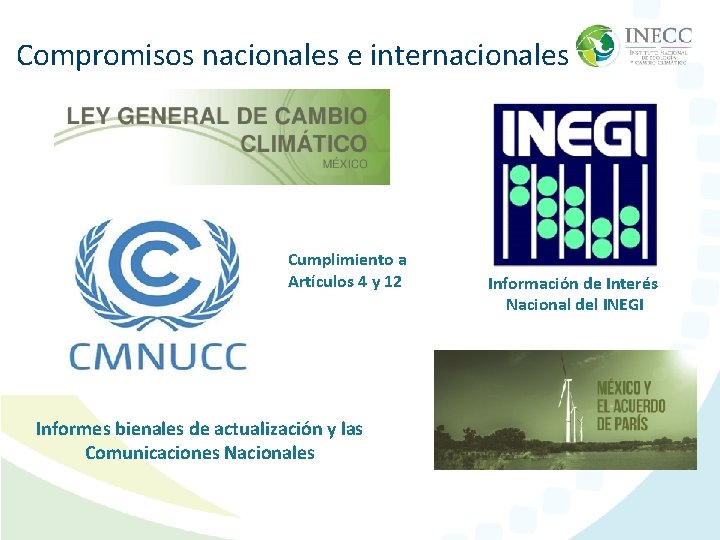 Compromisos nacionales e internacionales Cumplimiento a Artículos 4 y 12 Informes bienales de actualización Compromisos nacionales e internacionales Cumplimiento a Artículos 4 y 12 Informes bienales de actualización