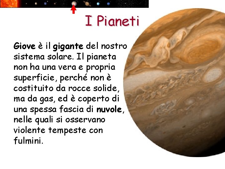 I Pianeti Giove è il gigante del nostro sistema solare. Il pianeta non ha