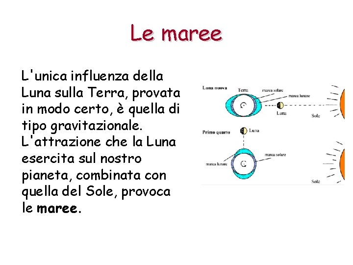 Le maree L'unica influenza della Luna sulla Terra, provata in modo certo, è quella