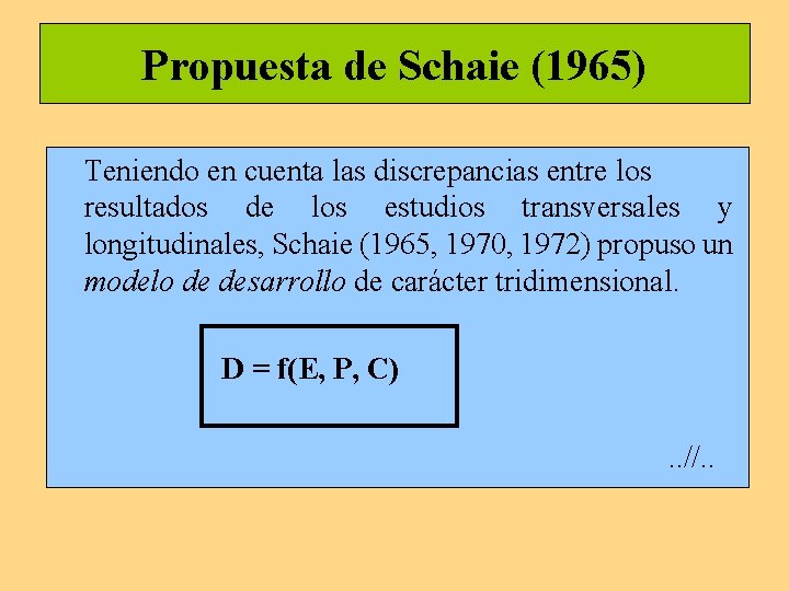 Propuesta de Schaie (1965) Teniendo en cuenta las discrepancias entre los resultados de los