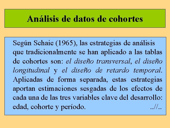 Análisis de datos de cohortes Según Schaie (1965), las estrategias de análisis que tradicionalmente