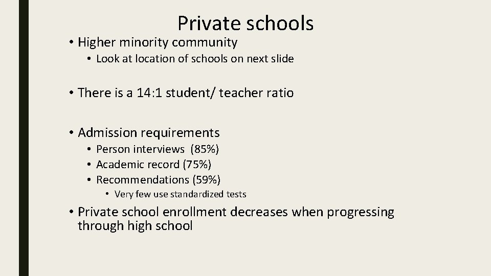 Private schools • Higher minority community • Look at location of schools on next