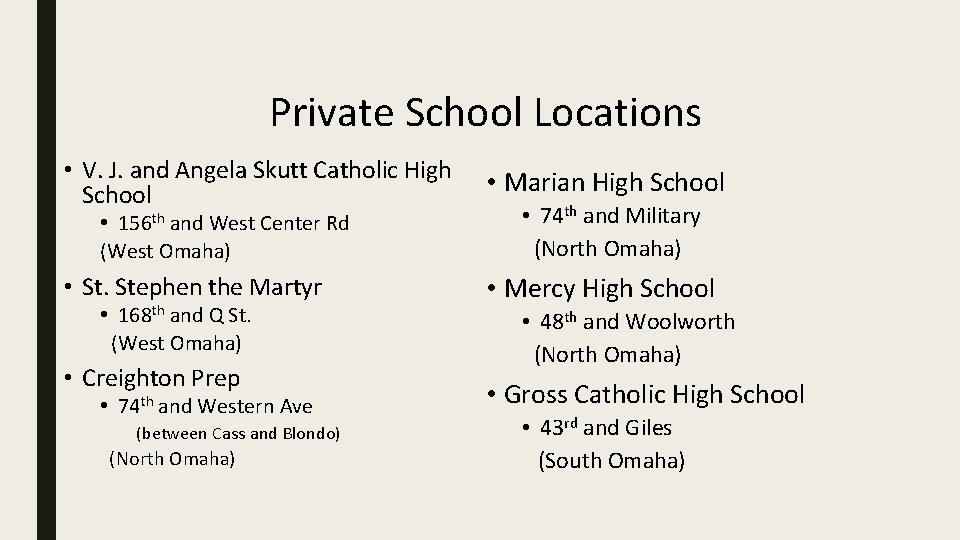 Private School Locations • V. J. and Angela Skutt Catholic High School • Marian