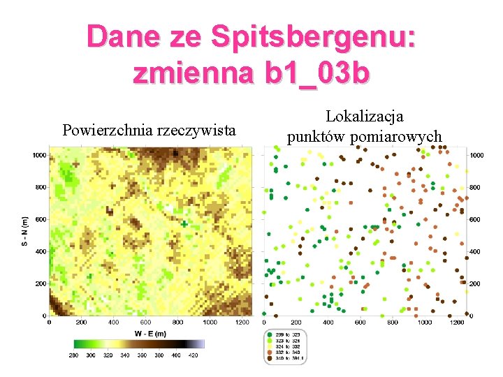 Dane ze Spitsbergenu: zmienna b 1_03 b Powierzchnia rzeczywista Lokalizacja punktów pomiarowych 