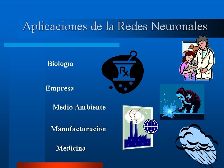 Aplicaciones de la Redes Neuronales Biología Empresa Medio Ambiente Manufacturación Medicina 