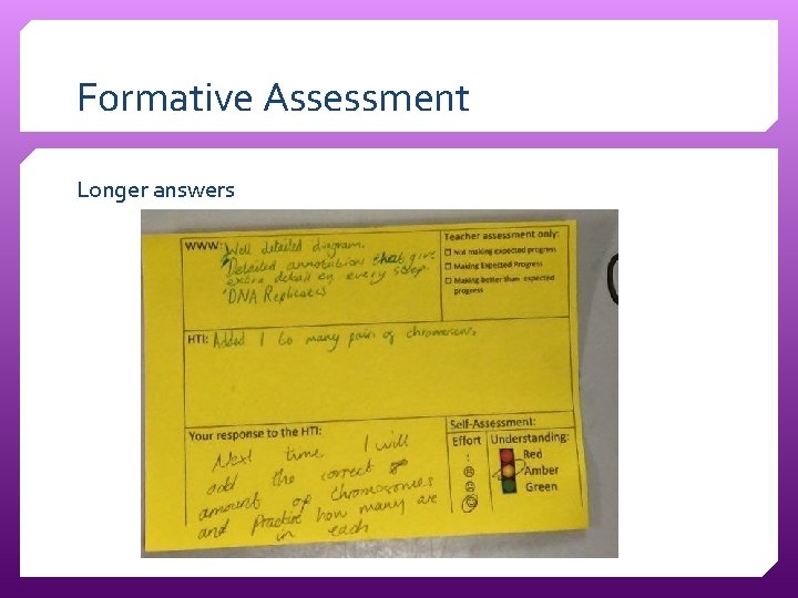 Formative Assessment Longer answers 