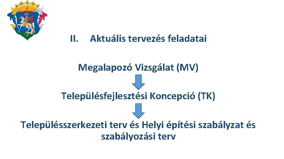 II. Aktuális tervezés feladatai Megalapozó Vizsgálat (MV) Településfejlesztési Koncepció (TK) Településszerkezeti terv és Helyi II. Aktuális tervezés feladatai Megalapozó Vizsgálat (MV) Településfejlesztési Koncepció (TK) Településszerkezeti terv és Helyi
