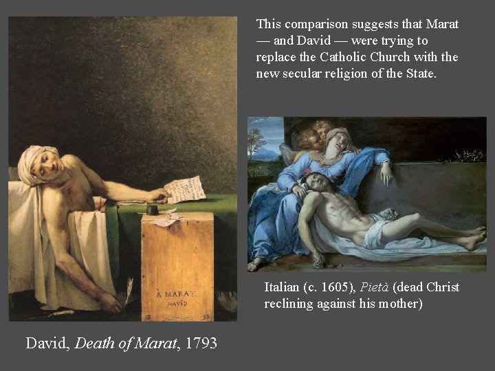 This comparison suggests that Marat — and David — were trying to replace the