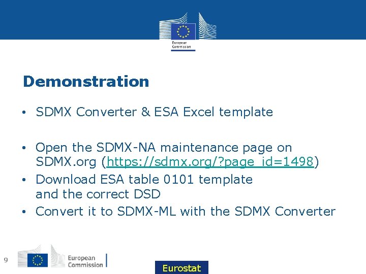 Demonstration • SDMX Converter & ESA Excel template • Open the SDMX-NA maintenance page