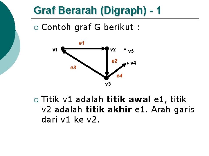 Graf Berarah (Digraph) - 1 ¡ Contoh graf G berikut : e 1 v