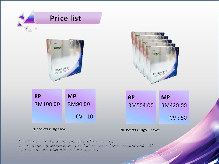 Price list RP RM 108. 00 MP RM 90. 00 RP RM 504. 00