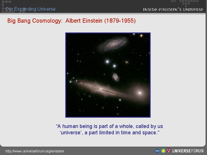 Our Expanding Universe Big Bang Cosmology: Albert Einstein (1879 -1955) “A human being is