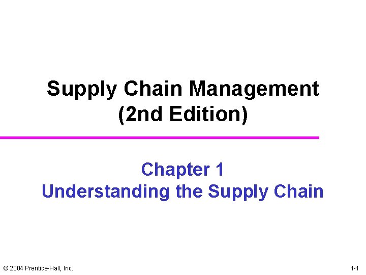 Supply Chain Management (2 nd Edition) Chapter 1 Understanding the Supply Chain © 2004