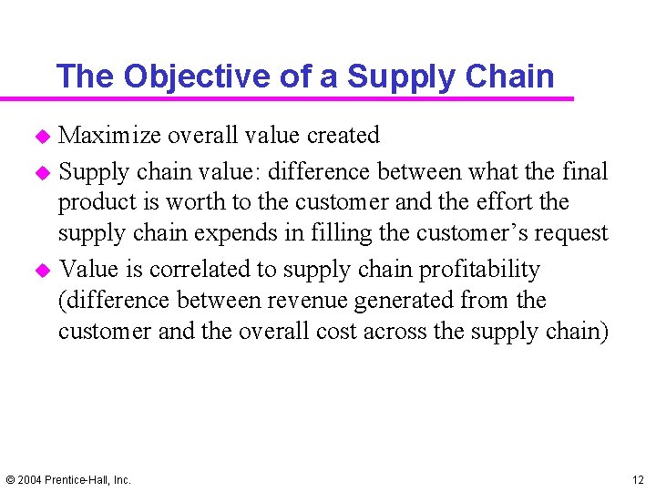 The Objective of a Supply Chain u u u Maximize overall value created Supply