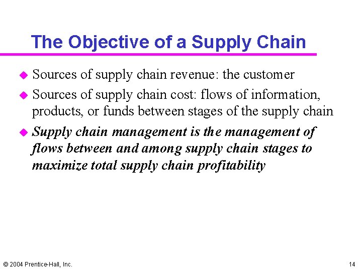 The Objective of a Supply Chain u u u Sources of supply chain revenue: