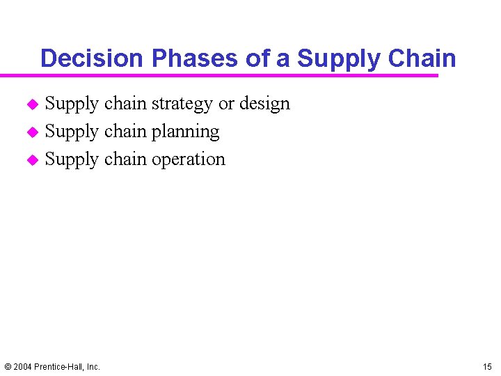 Decision Phases of a Supply Chain u u u Supply chain strategy or design
