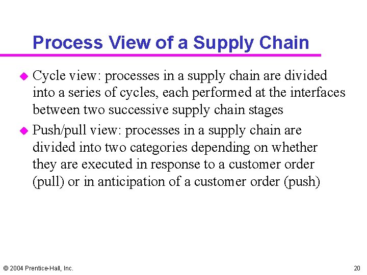 Process View of a Supply Chain u u Cycle view: processes in a supply