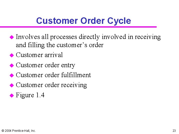 Customer Order Cycle u u u Involves all processes directly involved in receiving and