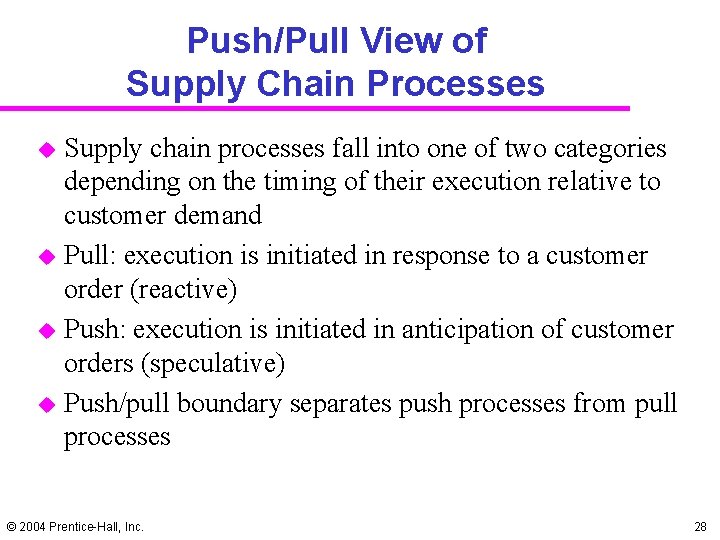 Push/Pull View of Supply Chain Processes u u Supply chain processes fall into one