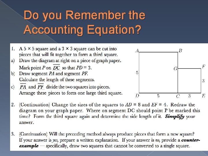 Do you Remember the Accounting Equation? Do you Remember the Accounting Equation?