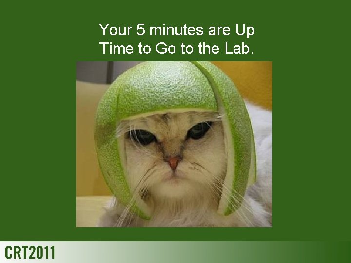 Your 5 minutes are Up Time to Go to the Lab. 