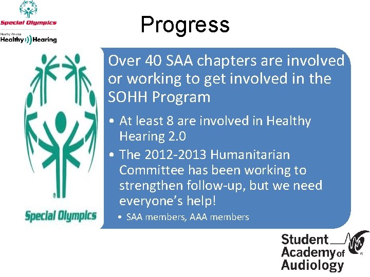 Progress Over 40 SAA chapters are involved or working to get involved in the