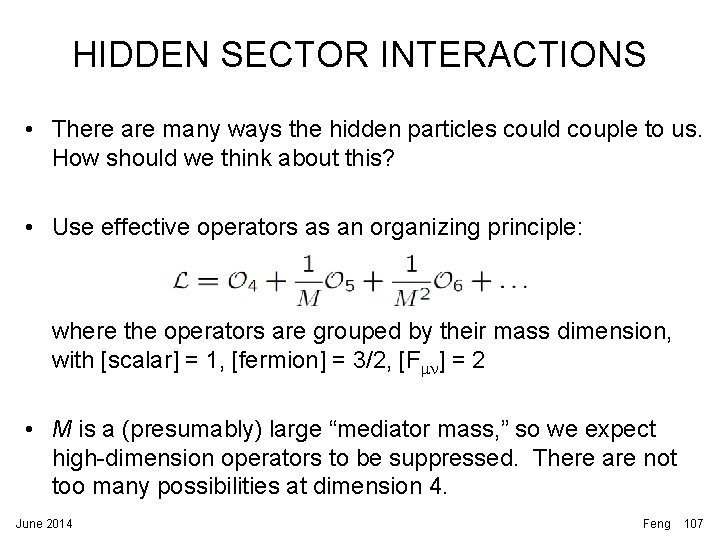 HIDDEN SECTOR INTERACTIONS • There are many ways the hidden particles could couple to HIDDEN SECTOR INTERACTIONS • There are many ways the hidden particles could couple to
