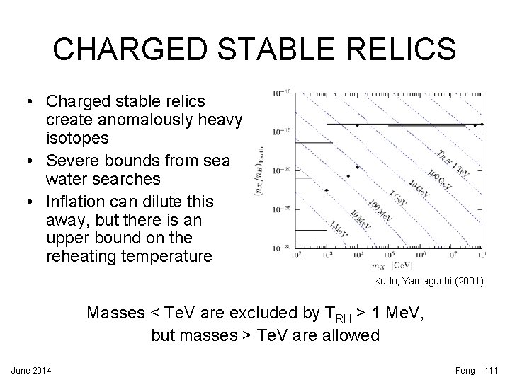 CHARGED STABLE RELICS • Charged stable relics create anomalously heavy isotopes • Severe bounds CHARGED STABLE RELICS • Charged stable relics create anomalously heavy isotopes • Severe bounds