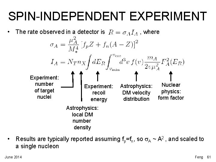 SPIN-INDEPENDENT EXPERIMENT • The rate observed in a detector is Experiment: number of target SPIN-INDEPENDENT EXPERIMENT • The rate observed in a detector is Experiment: number of target