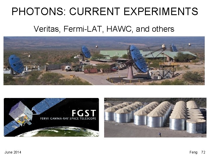 PHOTONS: CURRENT EXPERIMENTS Veritas, Fermi-LAT, HAWC, and others June 2014 Feng 72 PHOTONS: CURRENT EXPERIMENTS Veritas, Fermi-LAT, HAWC, and others June 2014 Feng 72