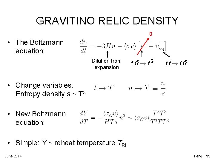GRAVITINO RELIC DENSITY 0 • The Boltzmann equation: Dilution from expansion f G → GRAVITINO RELIC DENSITY 0 • The Boltzmann equation: Dilution from expansion f G →