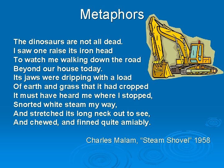 Metaphors The dinosaurs are not all dead. I saw one raise its iron head