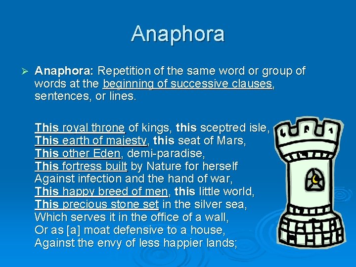 Anaphora Ø Anaphora: Repetition of the same word or group of words at the