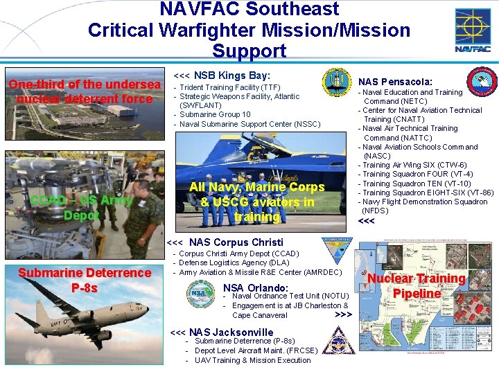 NAVFAC Southeast Critical Warfighter Mission/Mission Support One-third of the undersea nuclear deterrent force CCAD