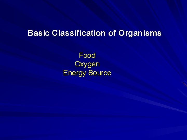 Basic Classification of Organisms Food Oxygen Energy Source Basic Classification of Organisms Food Oxygen Energy Source