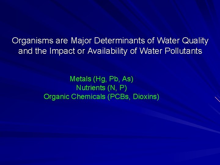 Organisms are Major Determinants of Water Quality and the Impact or Availability of Water