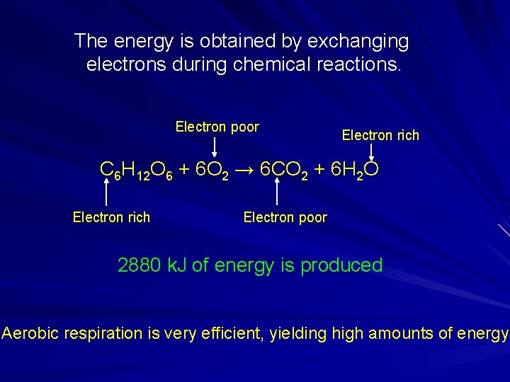 The energy is obtained by exchanging electrons during chemical reactions. Electron poor Electron rich