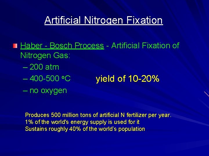 Artificial Nitrogen Fixation Haber - Bosch Process - Artificial Fixation of Nitrogen Gas: –