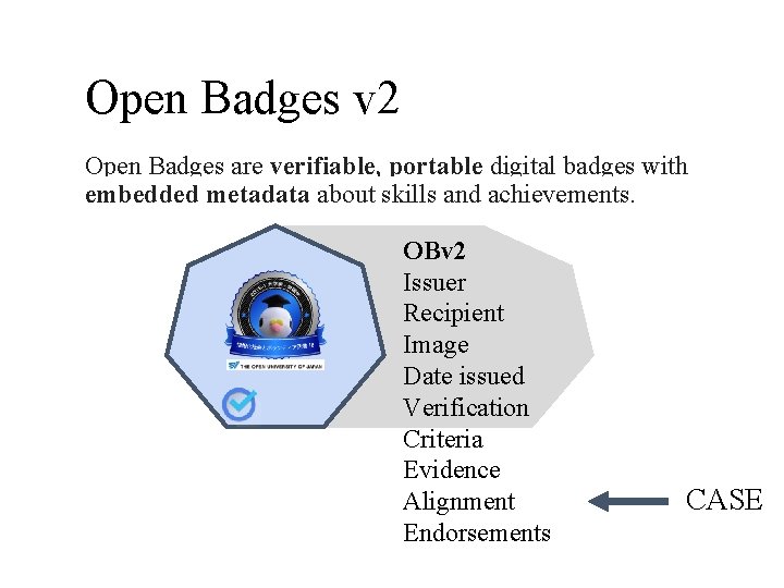 Open Badges v 2 Open Badges are verifiable, portable digital badges with embedded metadata